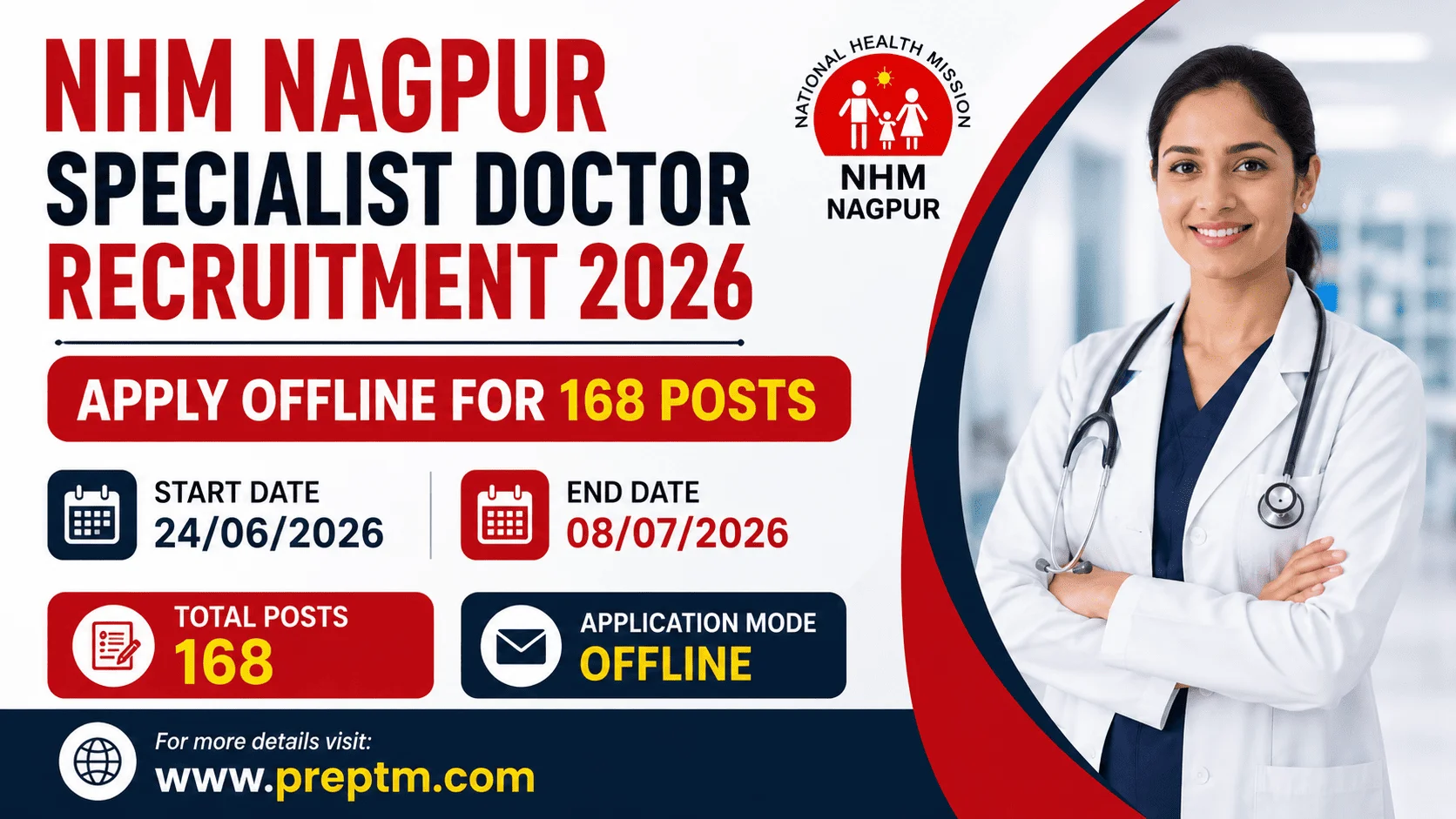 NHM Nagpur Specialist Doctor Recruitment 2026: Apply Offline for 168 Posts